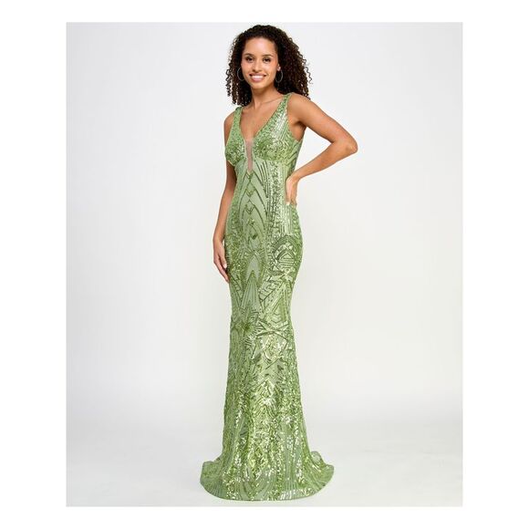 MORGAN & CO Dresses & Skirts - MORGAN & CO Womens Green Lined Sleeveless Formal Gown Dress Juniors 3